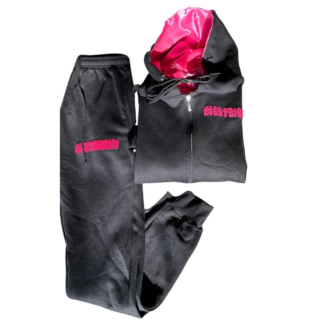 "In the Clouds” Black and Pink Zip Up - Sweat Pants Only